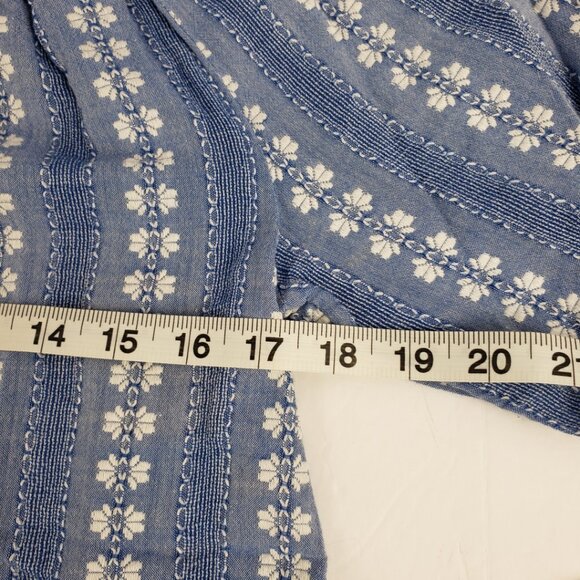 Loft XXS Blue White Embroidery Cotton Women Spring Blouse Top Short Sleeve - Picture 8 of 14
